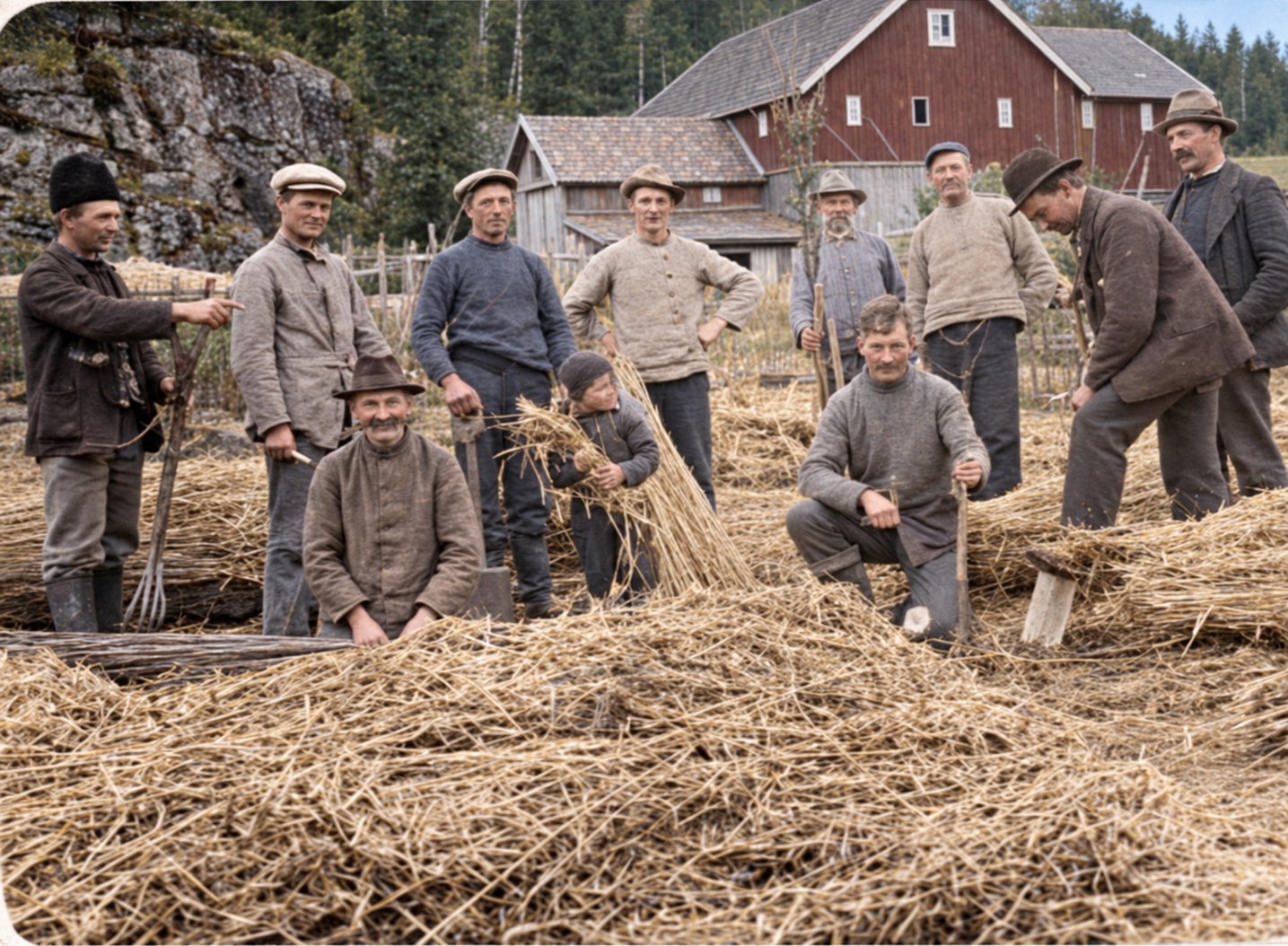 Arbeid med halmen på Valler, 1924