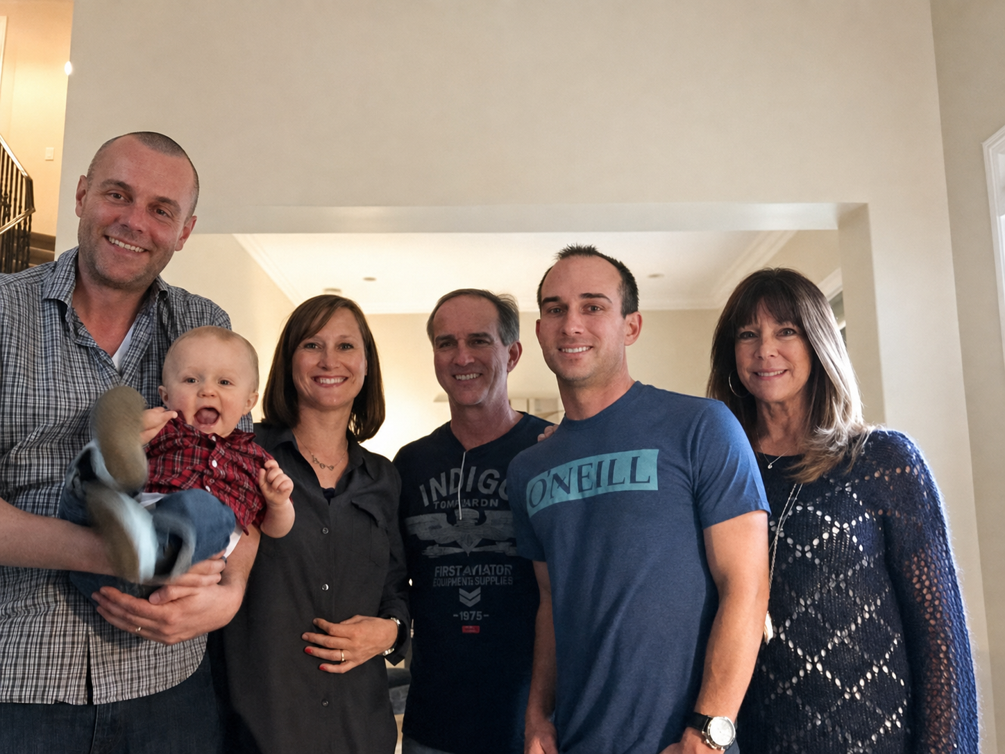 Familiebesøk hos Sverres gren i California, januar 2015: Øystein med Lasse, Johanne, Peter, Ryan og Kim Kelly Tynning